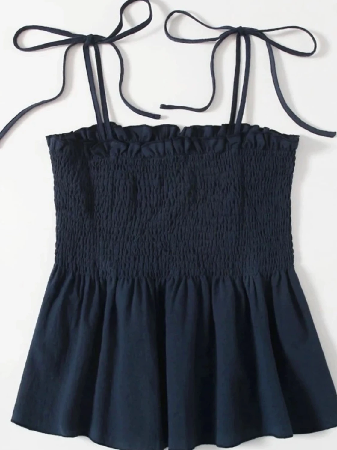 Mörkblå linnetopp med knytband