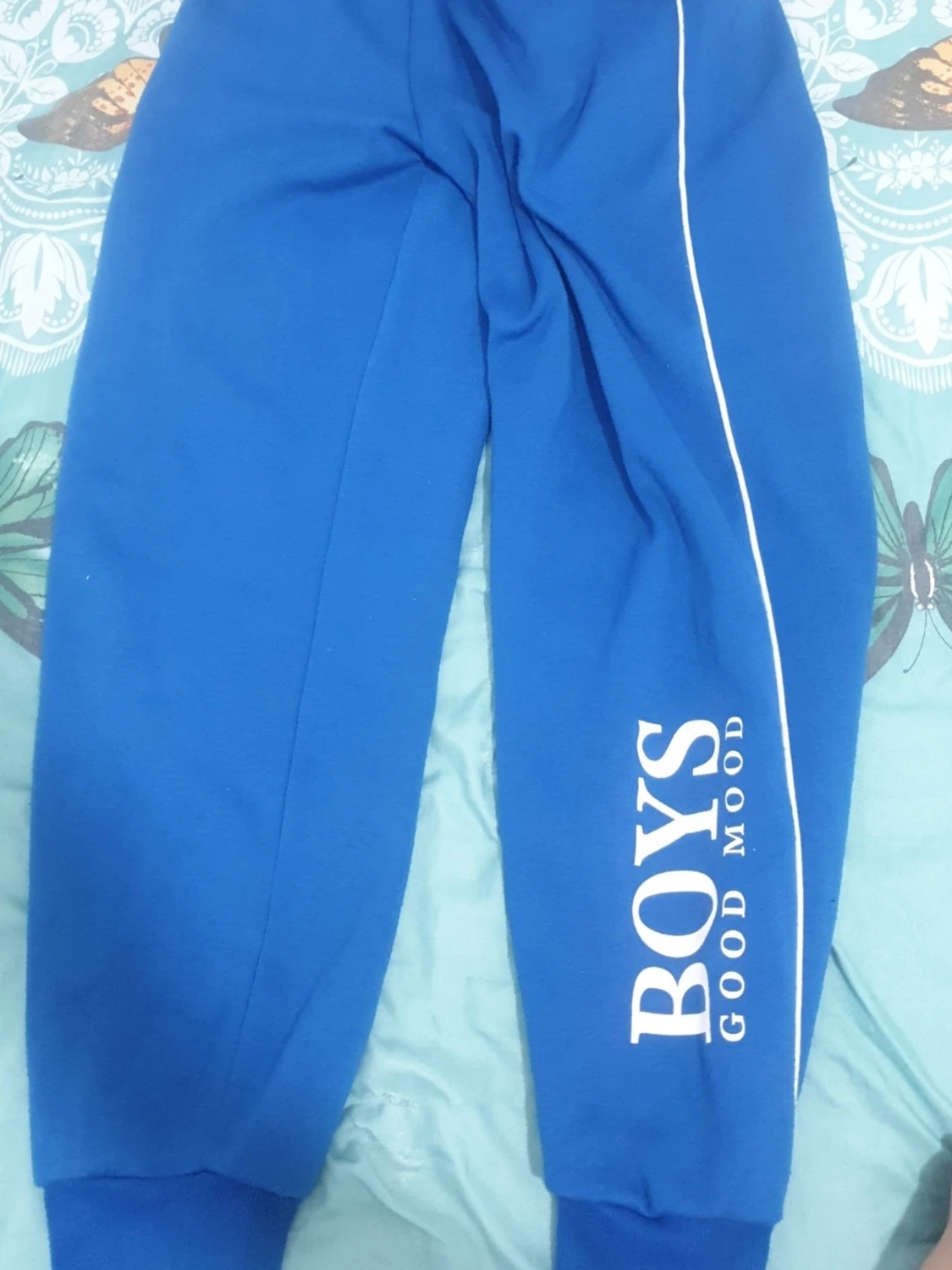 Blå mjukisbyxor med tryck - 1