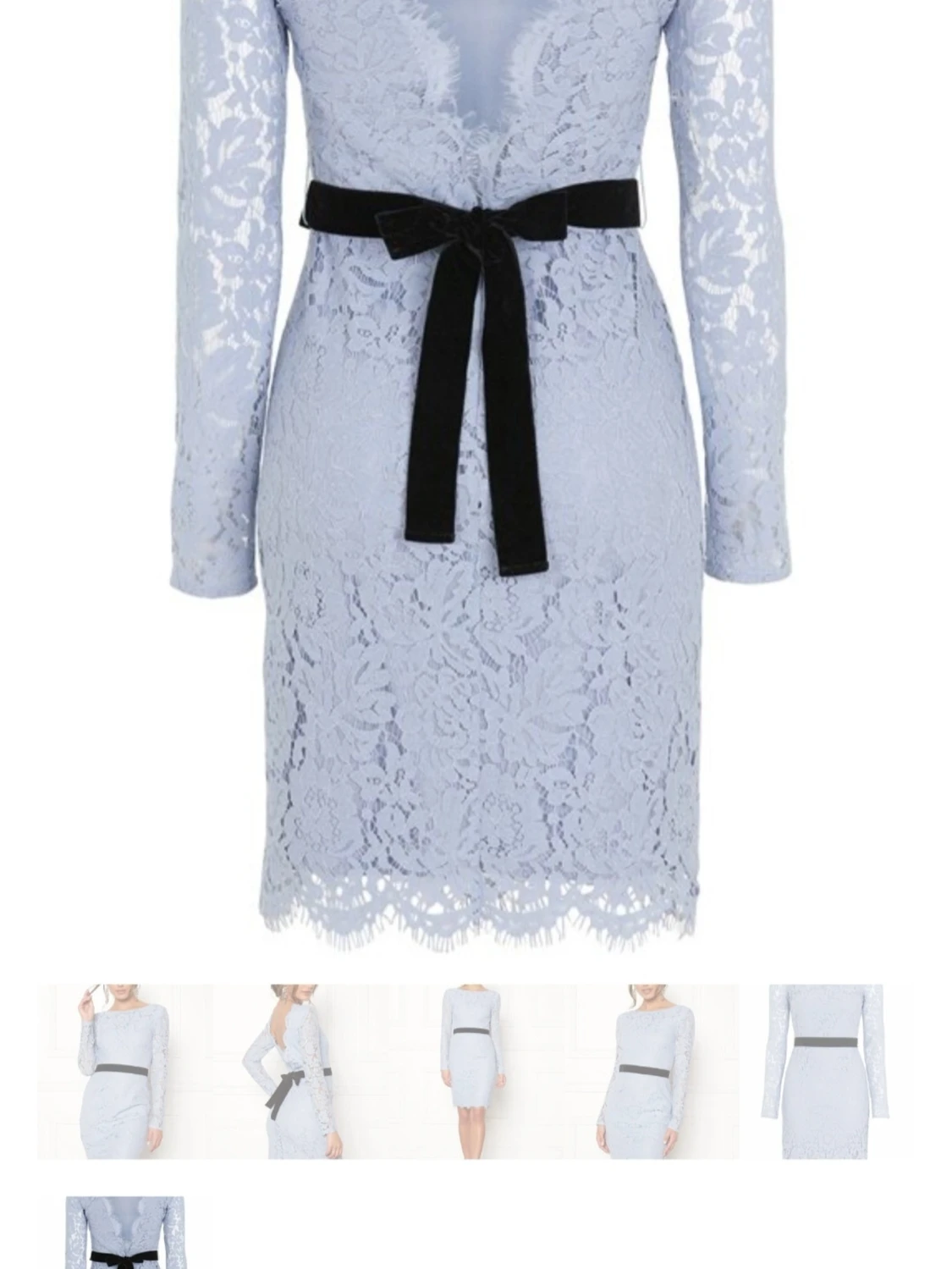 Ljusblå spetsklänning med svart rosett - 1
