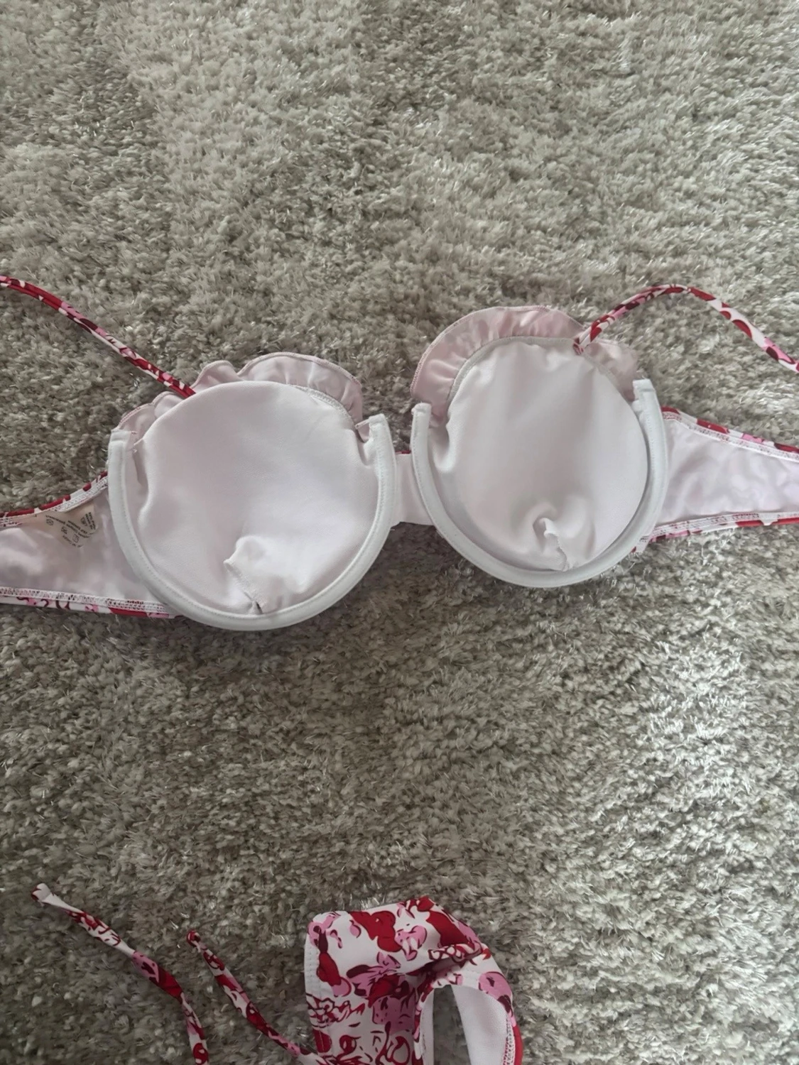 Rosa och vit blommig bikini med knyt - 3