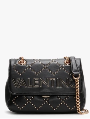 Svart väska från Valentino - Snygg svart axelväska från Valentino med quiltat mönster och guldfärgade nitar. Väskan har en kedjerem i guld och stort VALENTINO-tryck på locket. 