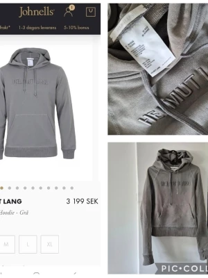 Grå hoodie från Helmut Lang - Snygg grå hoodie från Helmut Lang med broderad logga på bröstet. Klassisk passform med huva och dragsko samt en stor magficka. Tillverkad i mjuk bomull för skön känsla. Perfekt för en avslappnad och trendig stil.