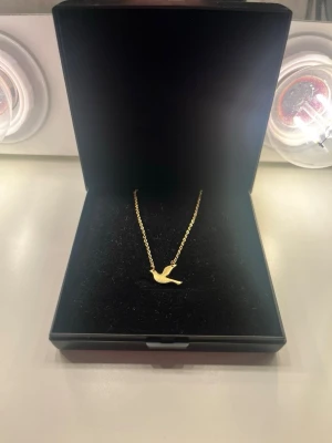 Guldhalsband med fågelhänge - Snyggt halsband i guld med ett stilrent fågelhänge. Kedjan är tunn och elegant, perfekt för att ge en subtil men cool touch till din outfit. Kommer i en svart ask som gör det extra lyxigt. Perfekt accessoar för dig som gillar minimalistisk design.