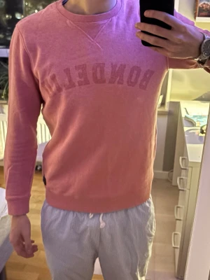 Rosa sweatshirt från Bondelid - Säljer en rosa sweatshirt från Bondelid med tryckt logga över bröstet. Tröjan har rund halsringning, långa ärmar och ribbade muddar vid ärmslut och nederkant. Perfekt för en avslappnad och stilren look.
