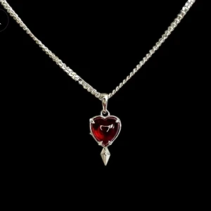 rött hjärta halsband i silver  - aldrig använd! säljer pga att den inte kommer till användning 💕