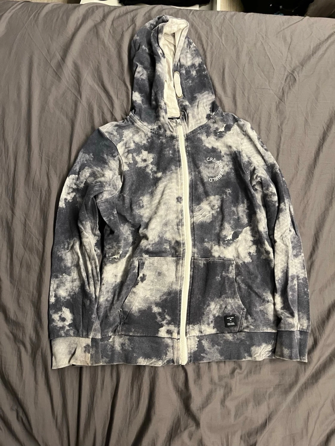 Grå tie-dye hoodie med dragkedja - 1