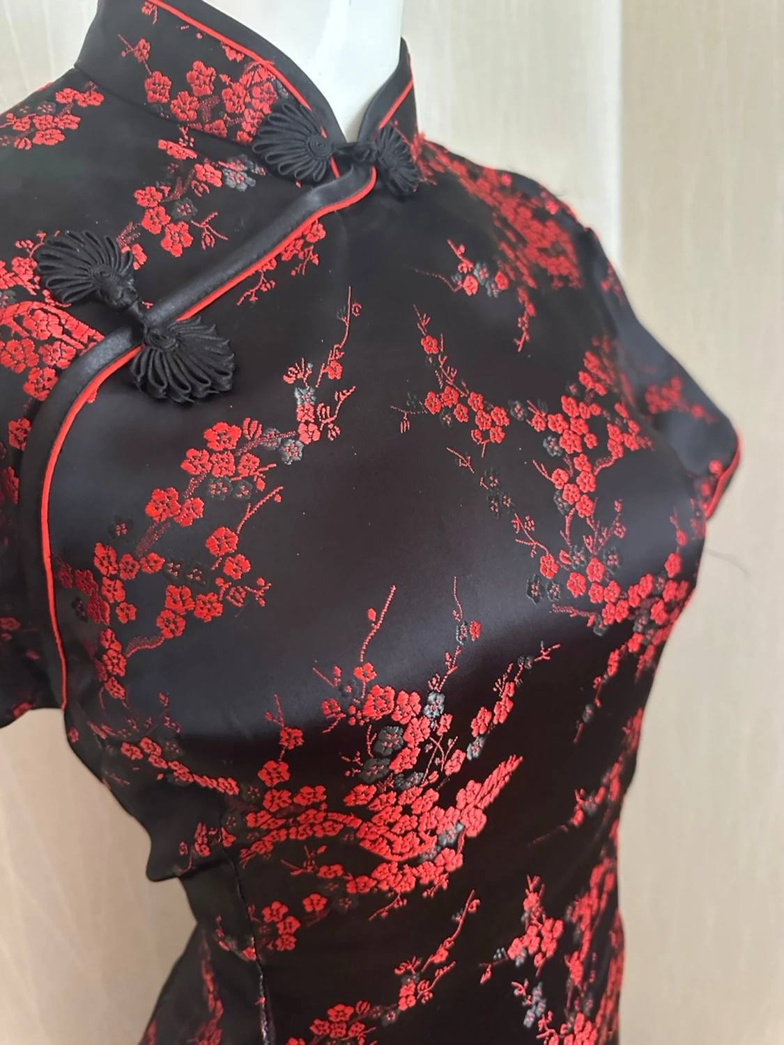 Svart röd cheongsam klänning - 1