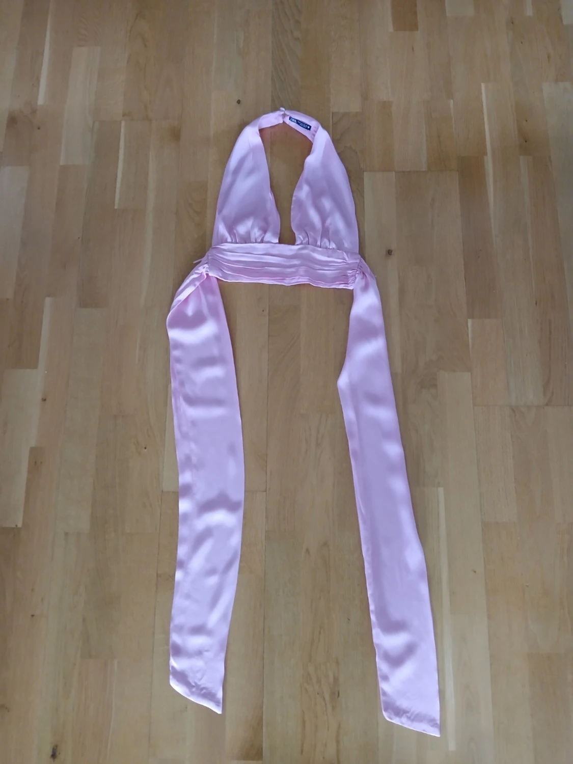 Zara rosa satin halterneck topp, strl S - 2