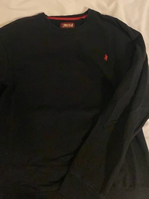 Svart sweatshirt från MCA - Svart sweatshirt från MCA med rund halsringning och en liten röd broderad logga på bröstet. Tröjan har långa ärmar och en klassisk, enkel design som passar perfekt till jeans eller joggers. Kan komma ner i pris vid snabb o enkel affär