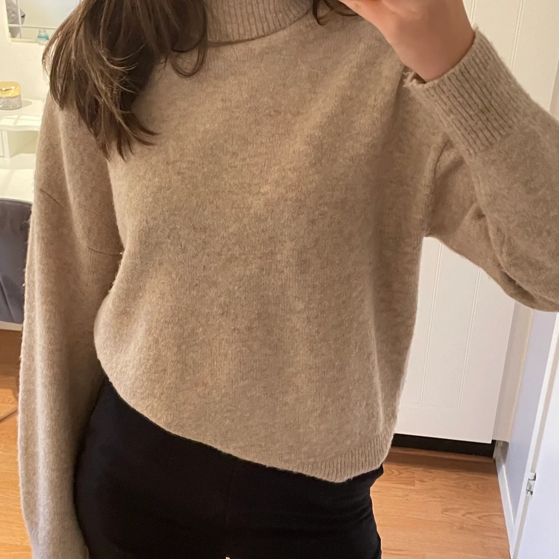 Stickad beige tröja!💕 Storlek S