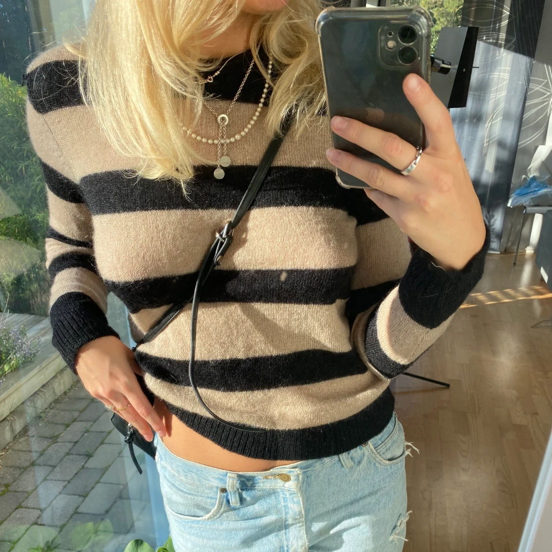 Randig stickad tröja  - 90