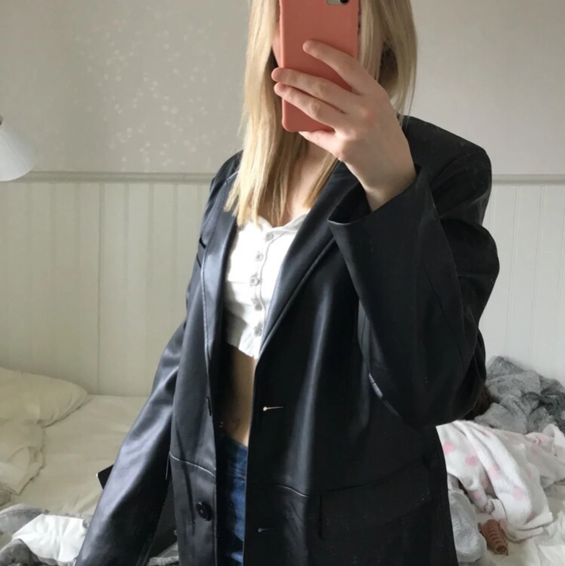 Läderkavaj strl L - 90