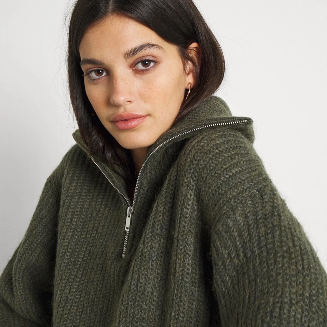 Grön stickad half zip