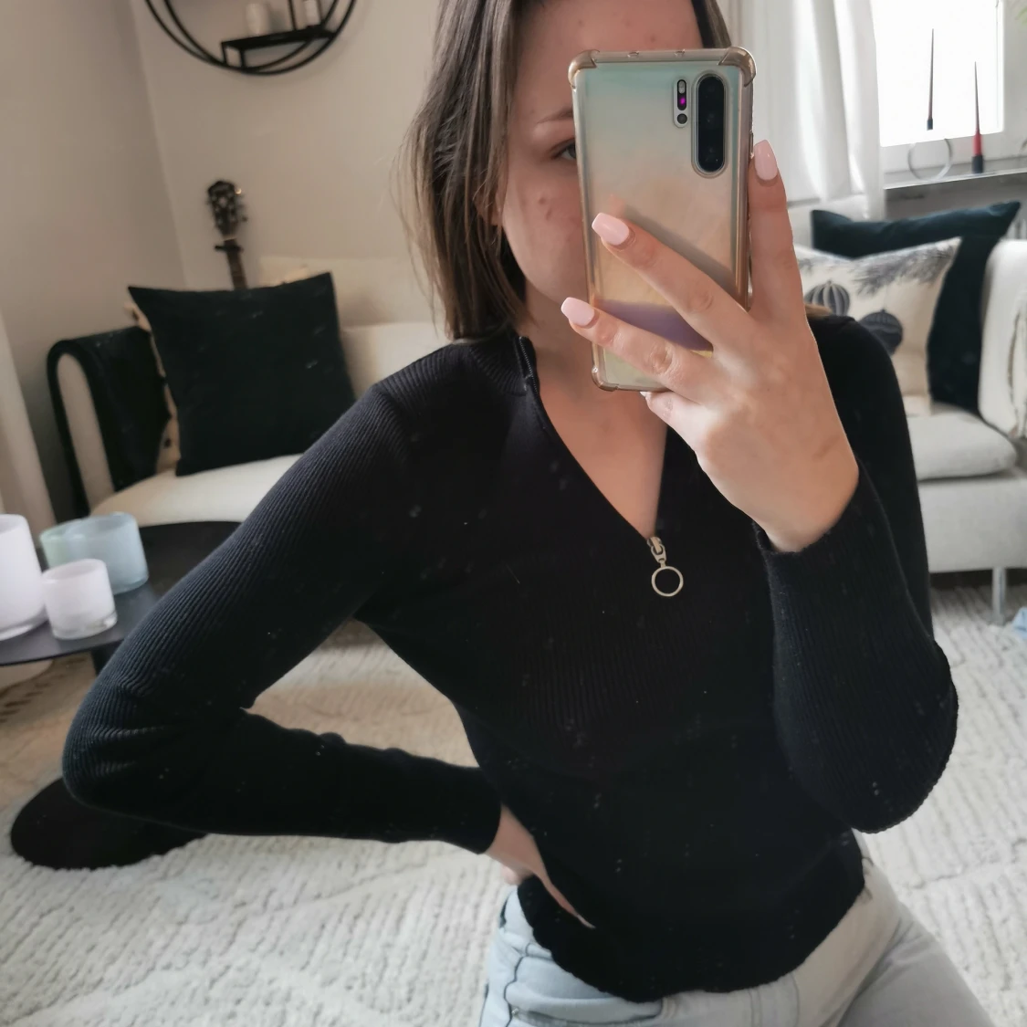 Ribbad tröja med dragkedja  - 90