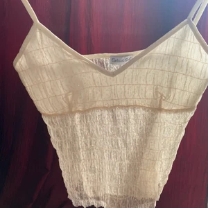 Snygg festtopp - Snygg beige festtopp som är glittrig och  genomskillnig (under brösten och neråt). Har ett extra lager med tyg runt brösten men kan fortfarande vara lite genomskillnig men inget som syns mycket