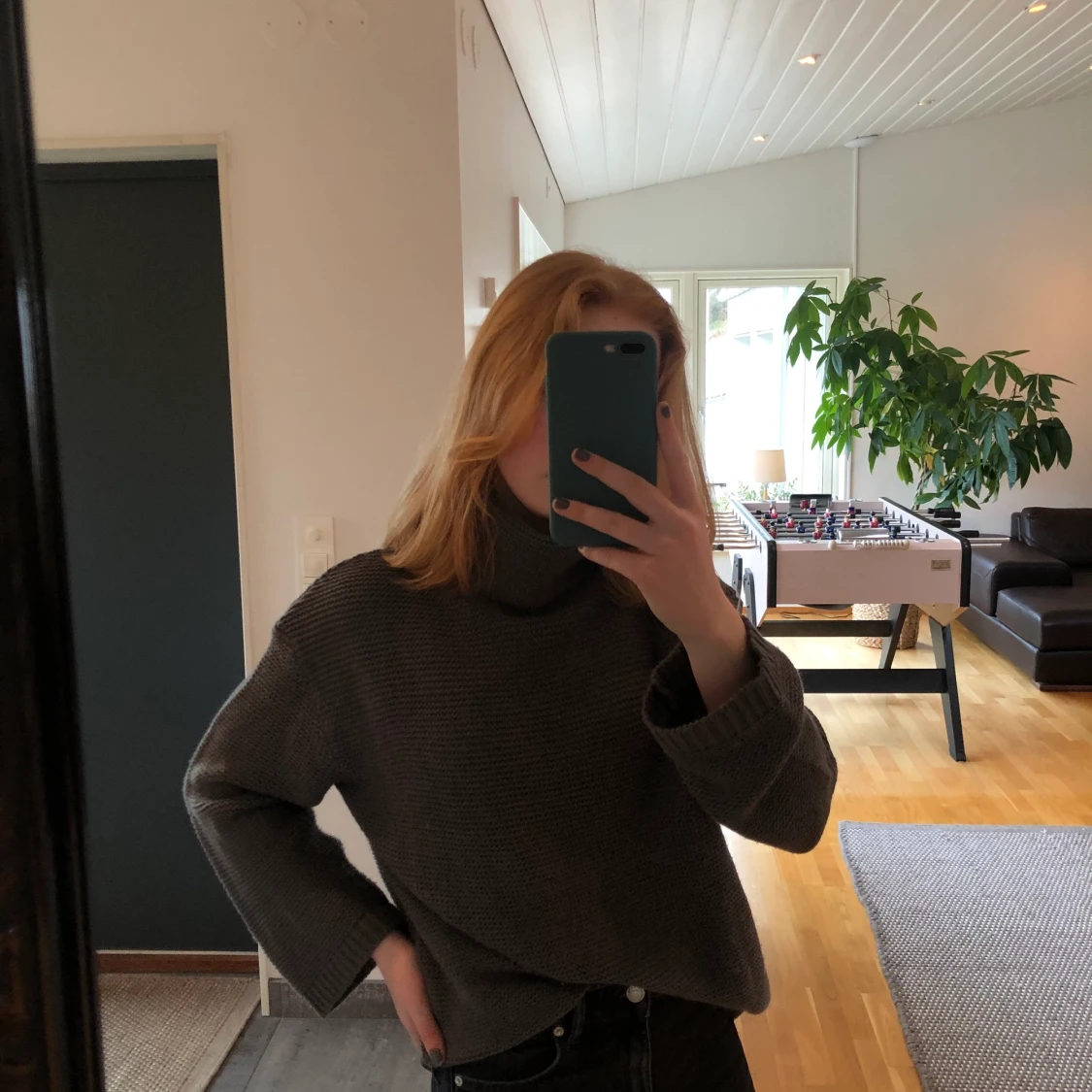 🤎Mörkgrå/brun stickad polotröja🤎