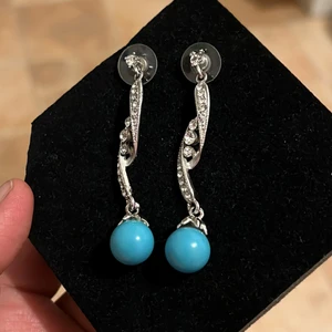 Blue pearl silver ear rings  - Sterling silver water proof 
