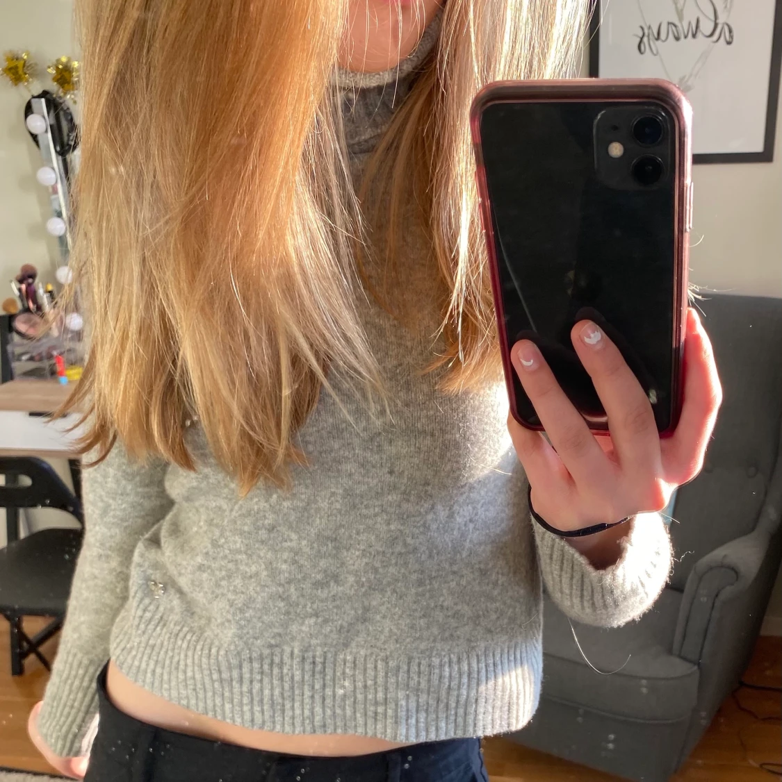 Grå stickad polotröja