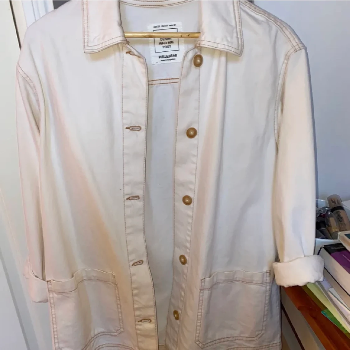 PULL&BEAR vit oversized jeansjacka  - 90