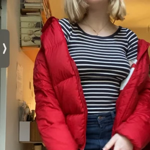 Röd dunjacka från arket  - Sällan använd röd dunjacka från arket. Nylon och återanvända dunfjädrar. Köpt för 1000kr i Danmark. Nyskick, två dragkedjor, luva som går att justera, åtsittande vid handleder och längst ner vid kroppen. Supermysig och supervarm. Toppen till de kallaste dagarna på vintern. Skriv vid frågor om exakta mått/detaljer! 