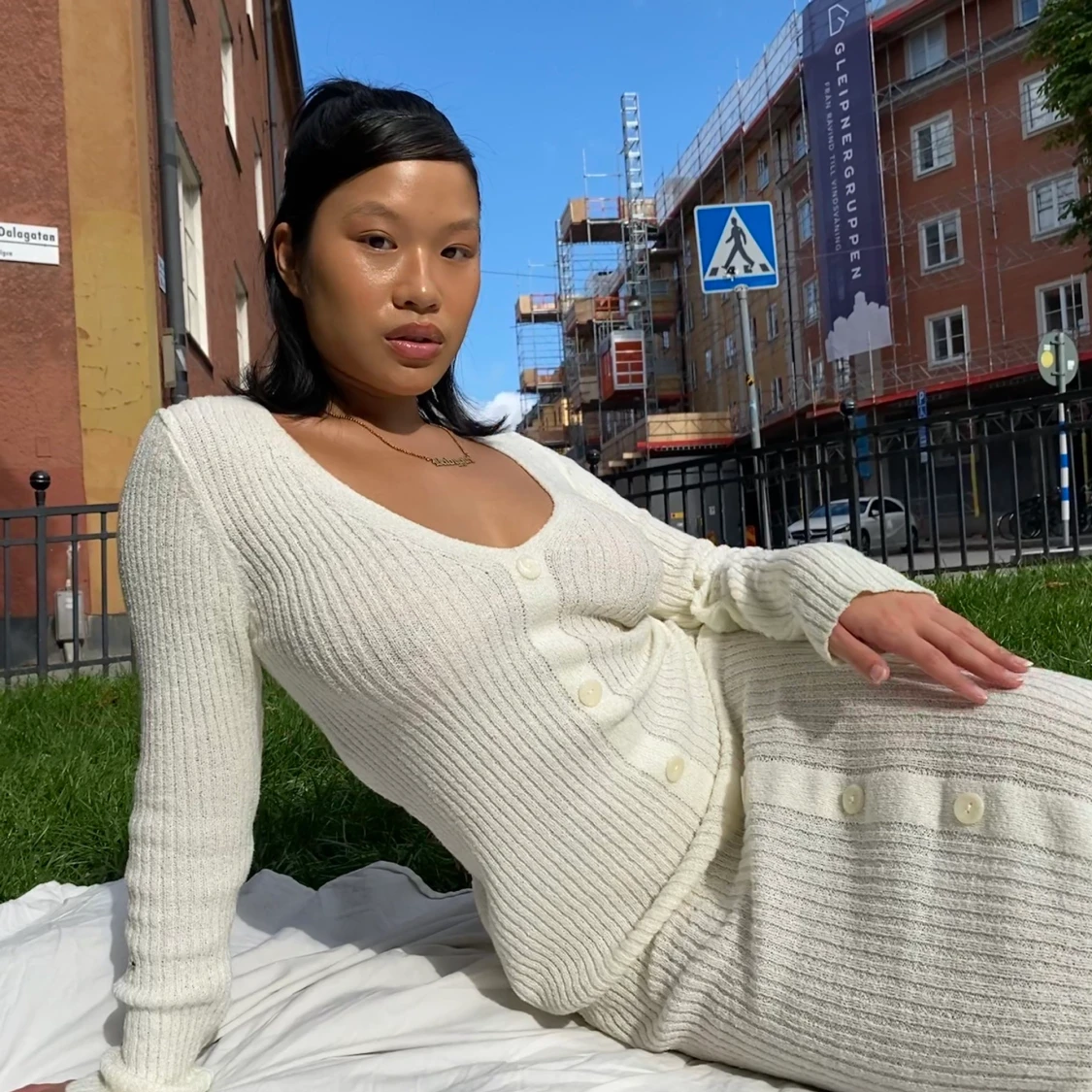 Stickad Långklänning Vit - 91