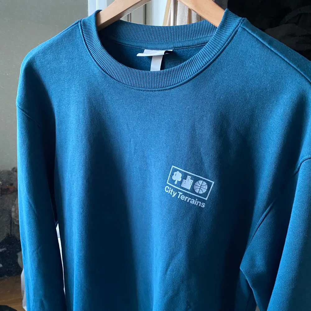 superskön blå sweatshirt från herravdelningen på hm. aldrig använd men lappen är av. säljer pga att den inte har kommit till användning 💞. Tröjor & Koftor.