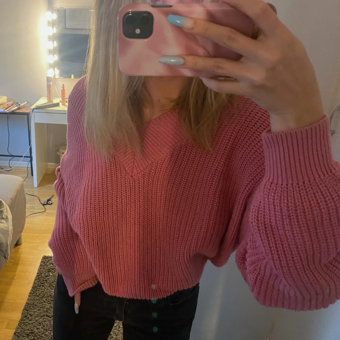 Rosa stickad tröja  - 90