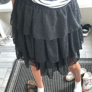 Svart volangkjol i strl S - Jättefin och söt svart volangkjol i storlek S från shein! Säljer denna eftersom den inte kommit till så jättestor användning då den är lite stor i midjan på mig. Säljer denna kjolen för 50-100 kr men budgivning går även bra! Vill tillägga att jag använt kjolen 2-3 gånger
