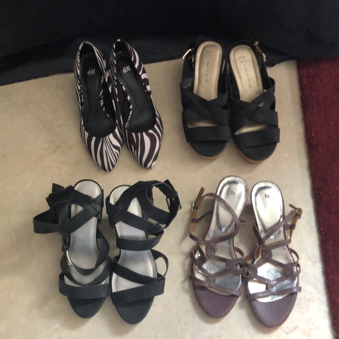 Olika klackar i storlek 36