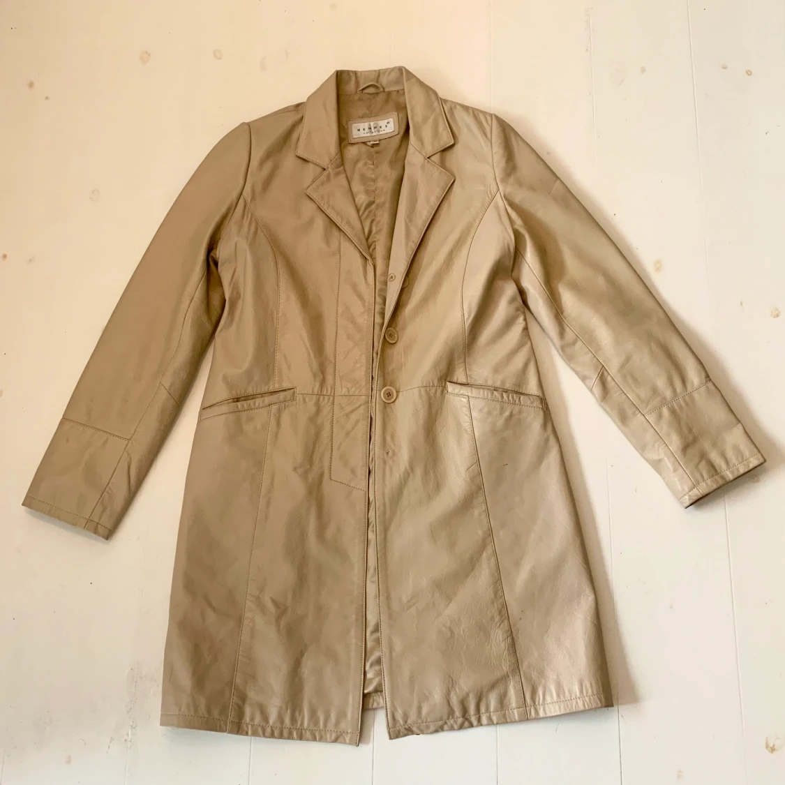 Beige vintage läderkappa🤍