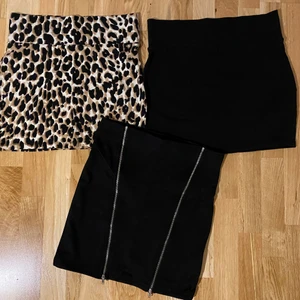 Oanvända 3 st kjolar Nelly och Cubus  - 3 st oanvända kjolar de två övre är från Nelly den undre från Cubus. Leo - storlek XS svart - storlek S dragkedjor - storlek XS  ALLA FÖR 100 pp 57:- spårbar frakt