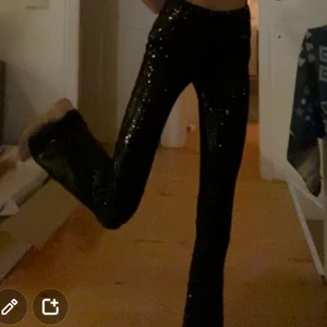Glitter byxor - Jag säljer dessa supercoola glitter byxor från Zara som är perfekta inför nyår och fest. De är använda 1 gång och är i mycket fint skick. Köpta för ca 500 kronor men säljs för 200kr+frakt som köparen står för💕hör av dig vid intresse!