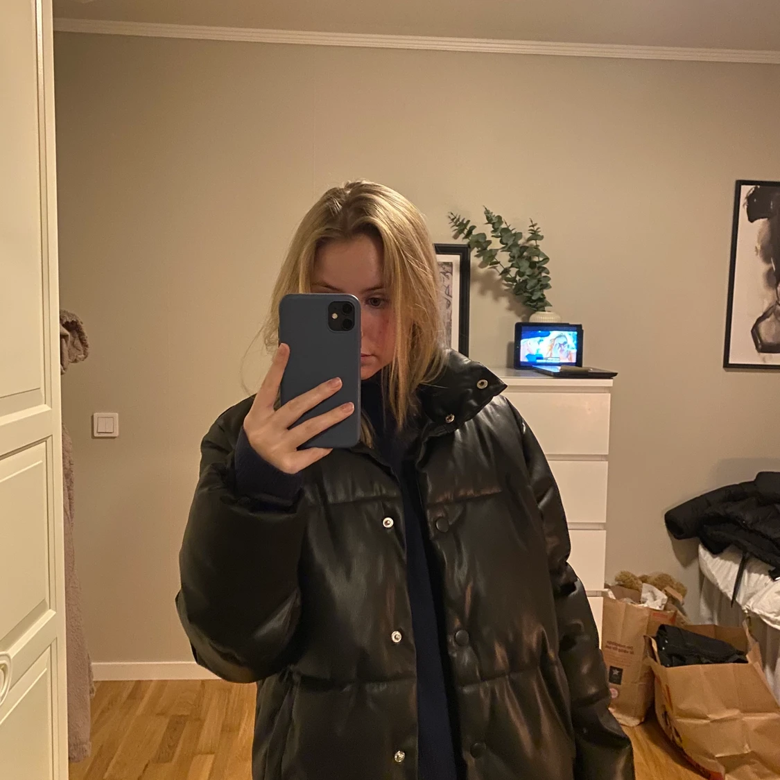 Puffer jacka i skinn  - 91