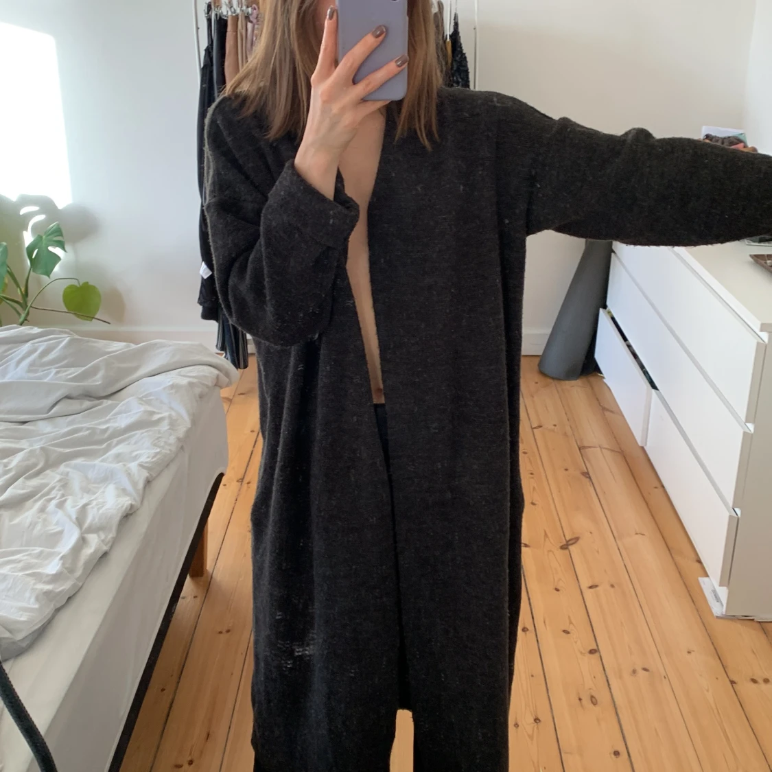 Gulvlang cardigan i uldblanding