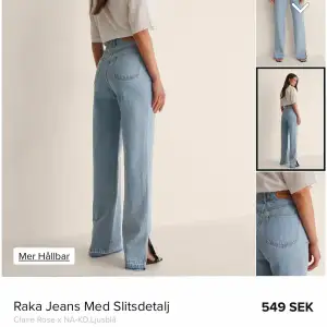 Blåa jeans med slits nertill använd 2 ggr typ, blivit alldeles för stora för mig 