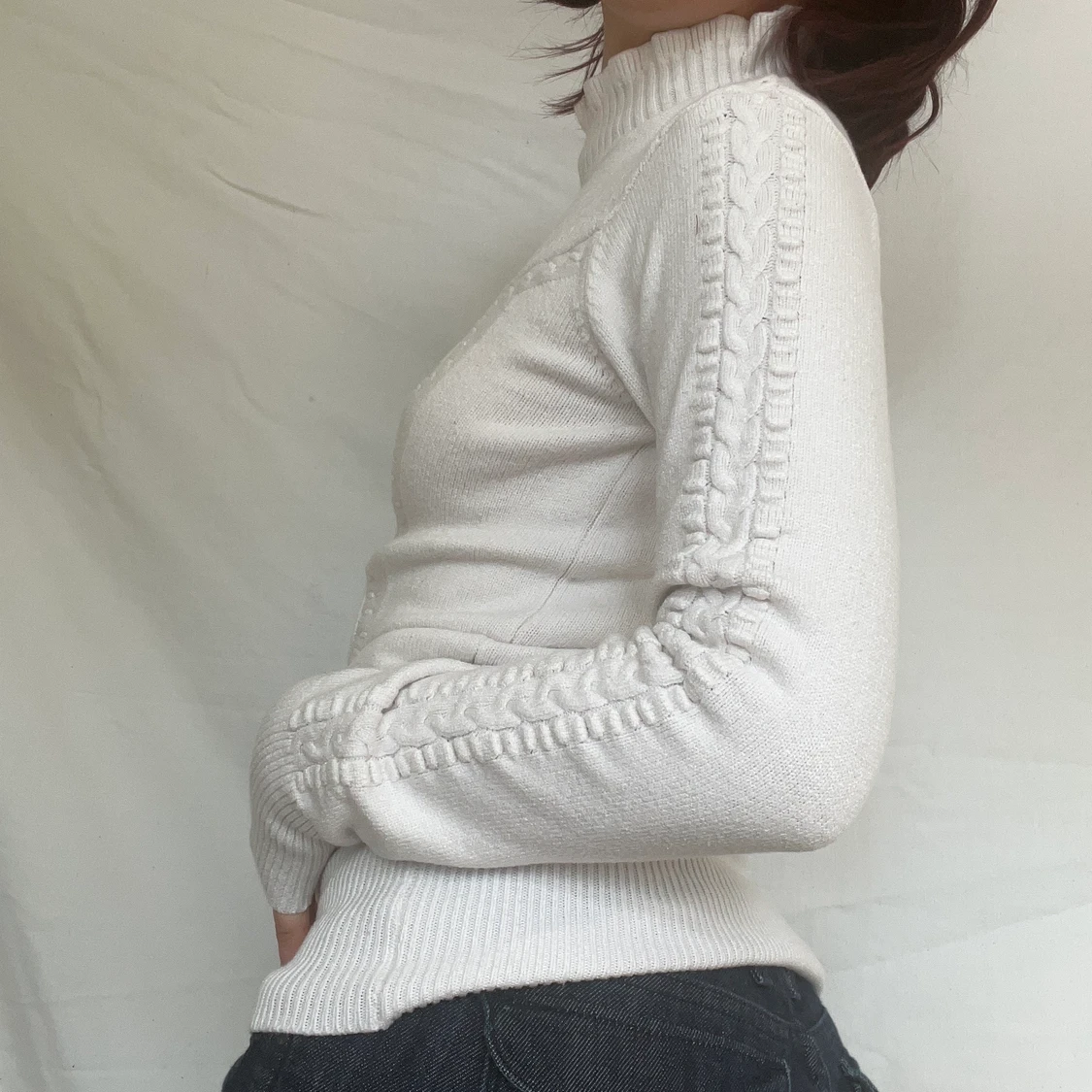 Vit stickad tröja - 90