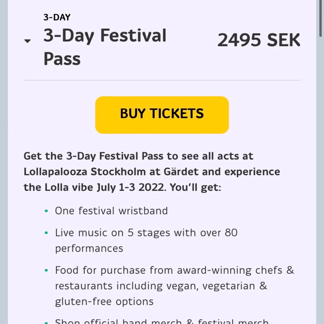 Lollapalooza 3-day pass - 90