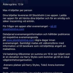   Två styckna sittplatser på Harry Styles konsert i Stockholm 29 juni!! (Säljes tillsammans endast) pris för båda 2500kr😍 (((köptes för 2000 styck)))
