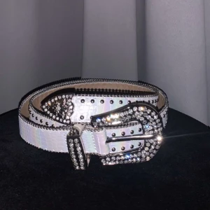 Rhinestone bälte - Säljer vitt rhinestone bälte med små nitar (y2k stil). Längd 110cm, bredd 2,5cm. Aldrig använt.