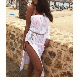 Virkad klänning   - Vit Virkad strandklänning i S