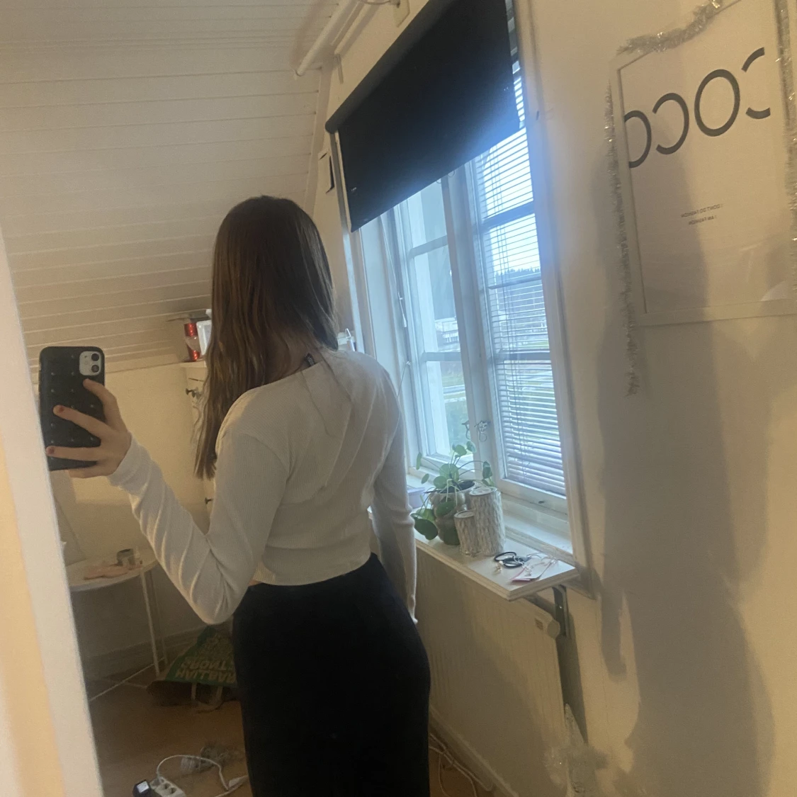 Vitt långärmad,uringad tröja  - 91