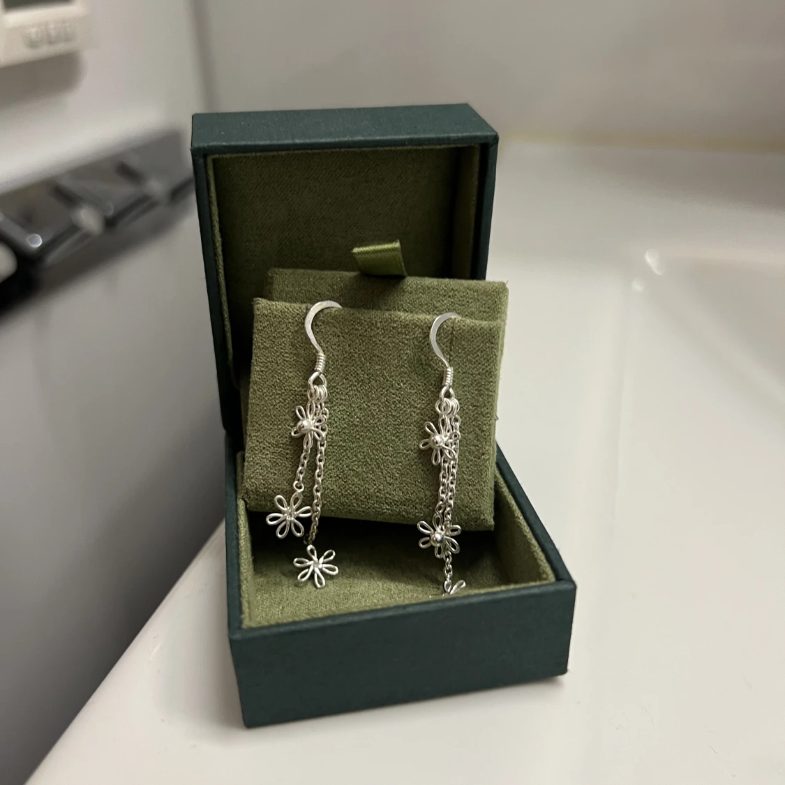 Silvriga långa örhängen