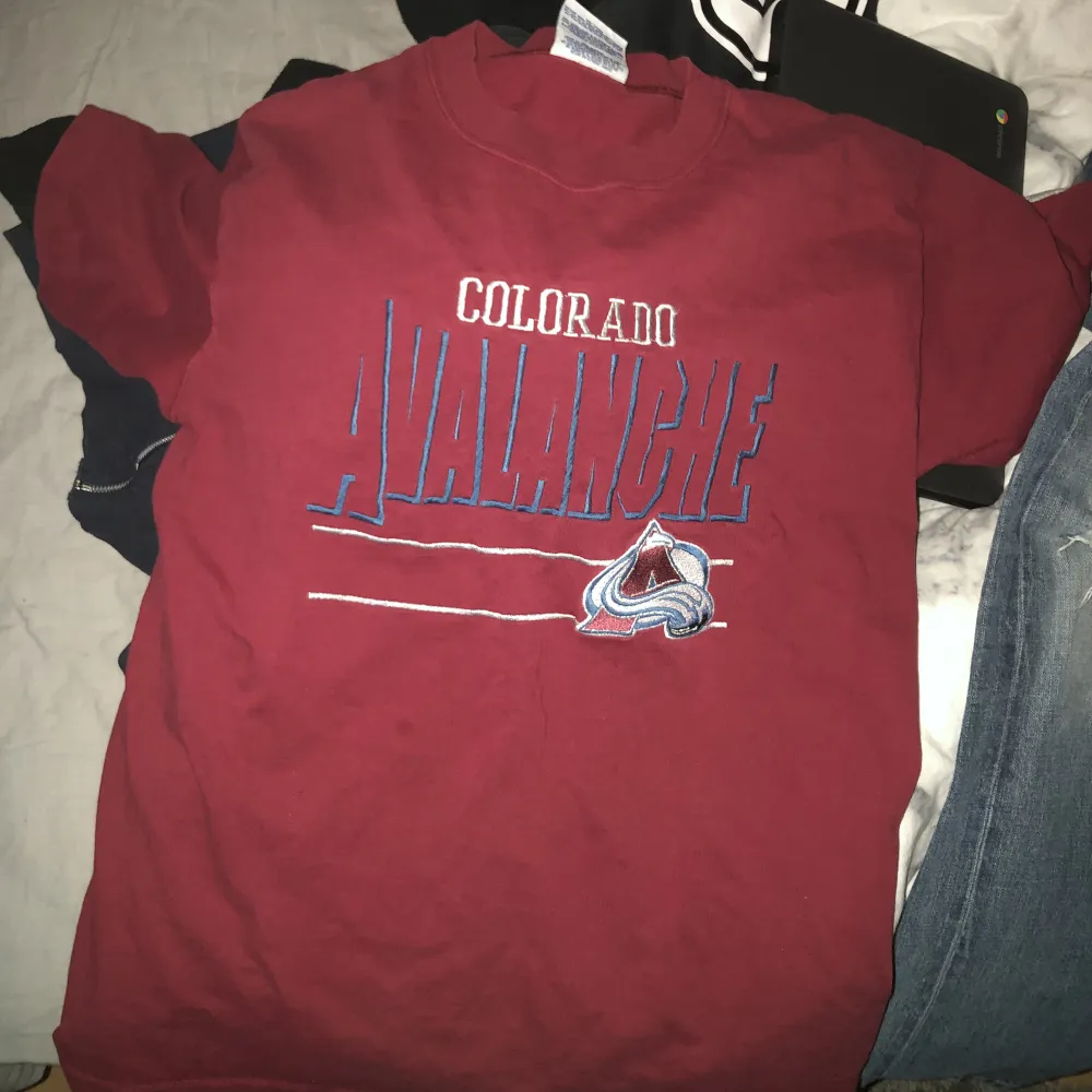 thriftad t-shirt med broderat tryck. färgen på andra bilden är mer accurate!. T-shirts.