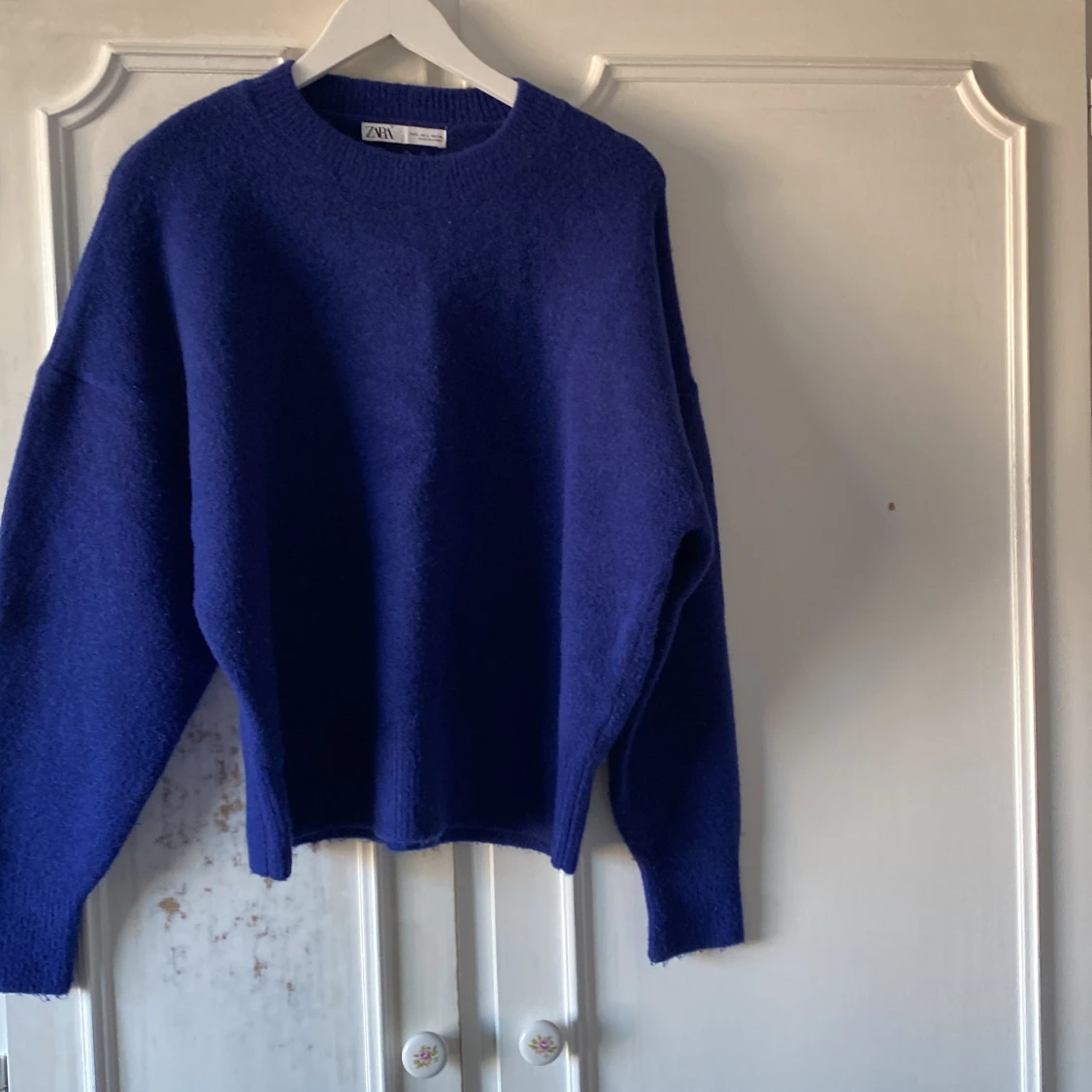 Blå stickad tröja  - 90