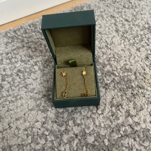 Guldiga örhängen  - Supersöta stjärn örhängen med en kedja kopplad till pluppen! Är nickelfria!!