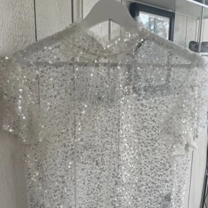 Glittertopp från zara - Säljer min genomskinliga topp från zara. Funkar bra med endast bh under eller bandu. Använd väldigt få gånger.