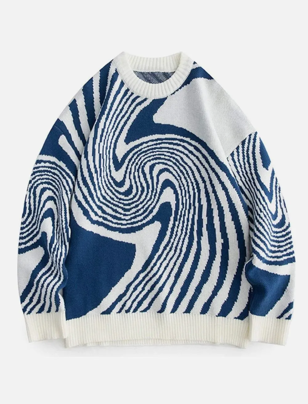 Superfin stickad blå- och vitmönstrad tröja från Aelfric Eden i modellen Whirlpool Knit Sweater. Trendig på Pinterest och så fin!!  Storlek S, men oversized så passar allt från XS-L  Inköpspris: 80 euro.   Endast använd 1 gång! . Tröjor & Koftor.