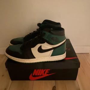 Jordan 1 pine green retro. - Snygga Jordan 1s pine greens. Nypris på ca 500-600 dollar. Storlek 45 och passar perfekt. Köpta från reseller och snkrs kvitto tillkommer. Bra skick, endast creased. För mer information angående pris mm är det bara att slänga iväg ett pm 