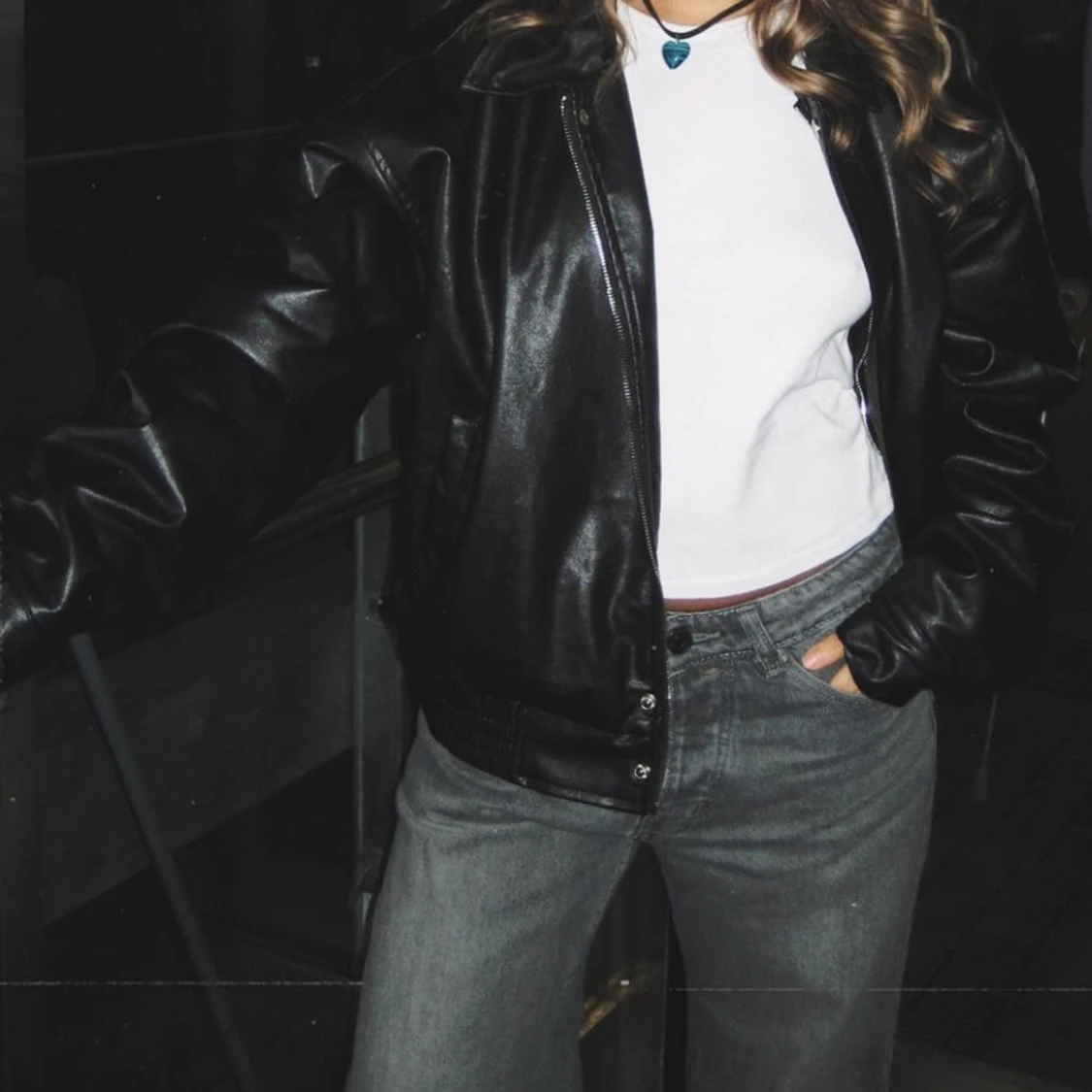 Läder Bomberjacka  - 90