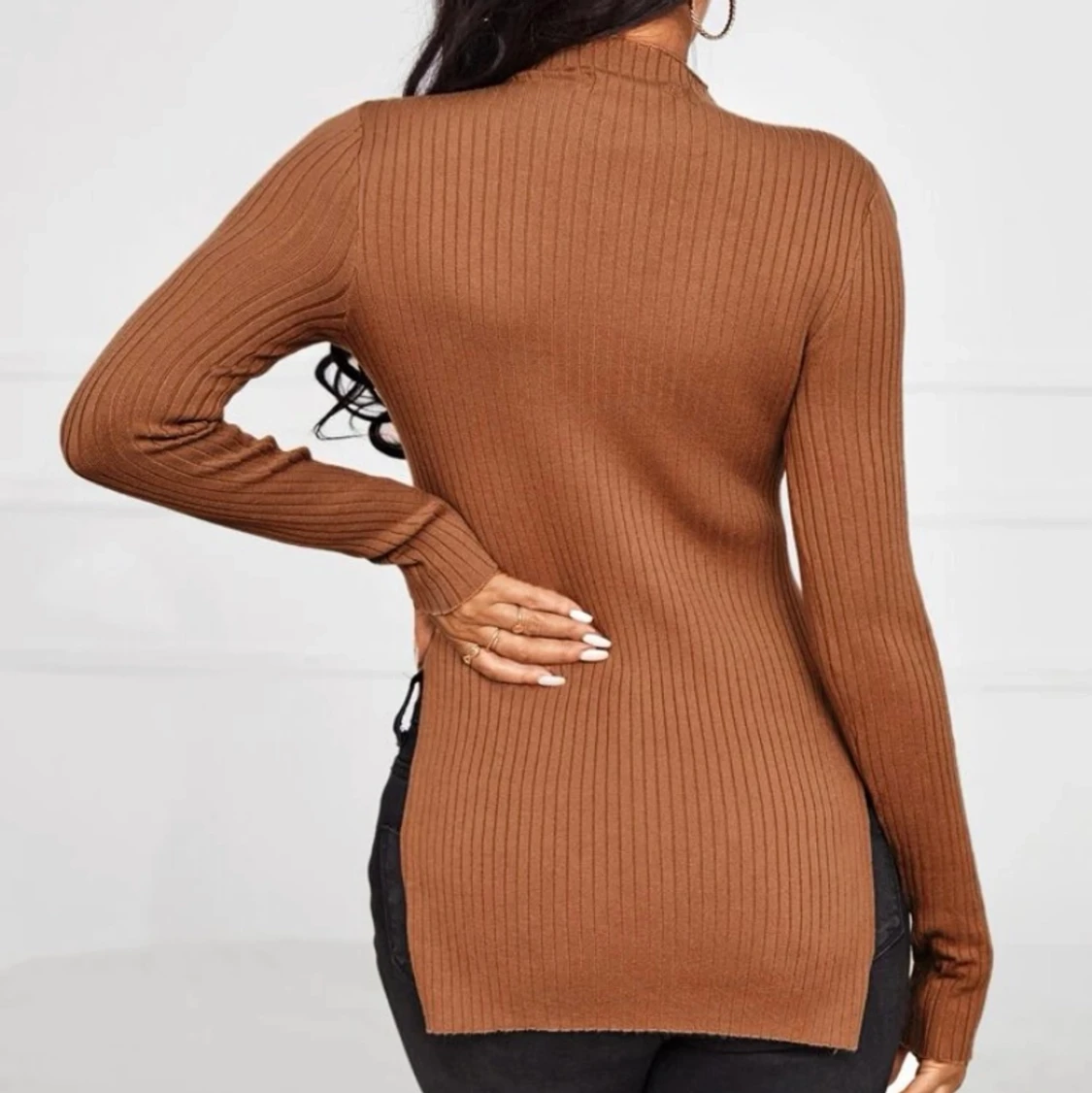 Delad rib-Knit slätt enkel tröja - 90